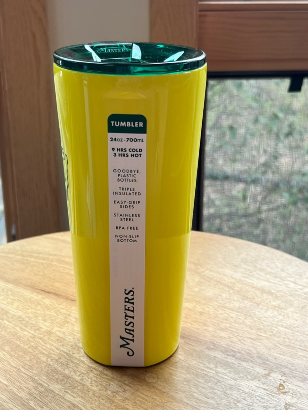 Masters Yellow Travel Tumbler with Green Trim and Logo - Picture 2 of 3